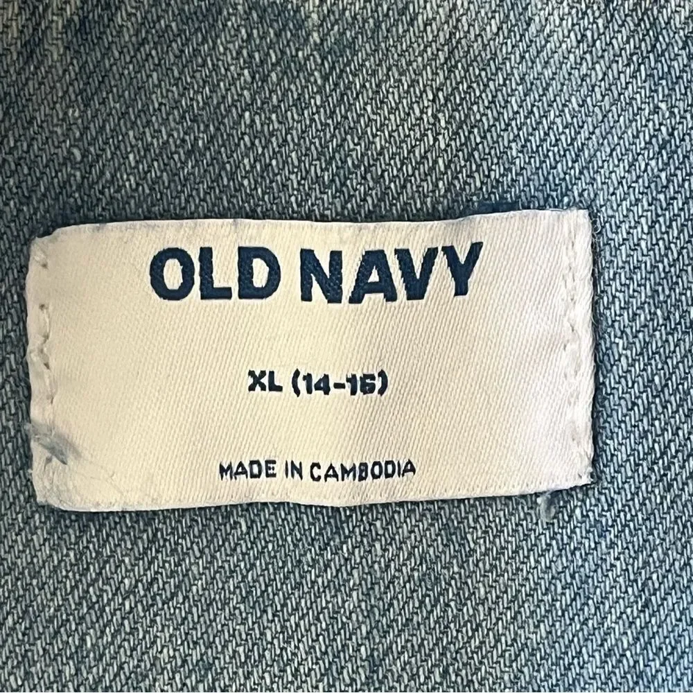New with Tags Old Navy Girls Blue Denim Cut-Off Overall Shorts Size XL (14-16)